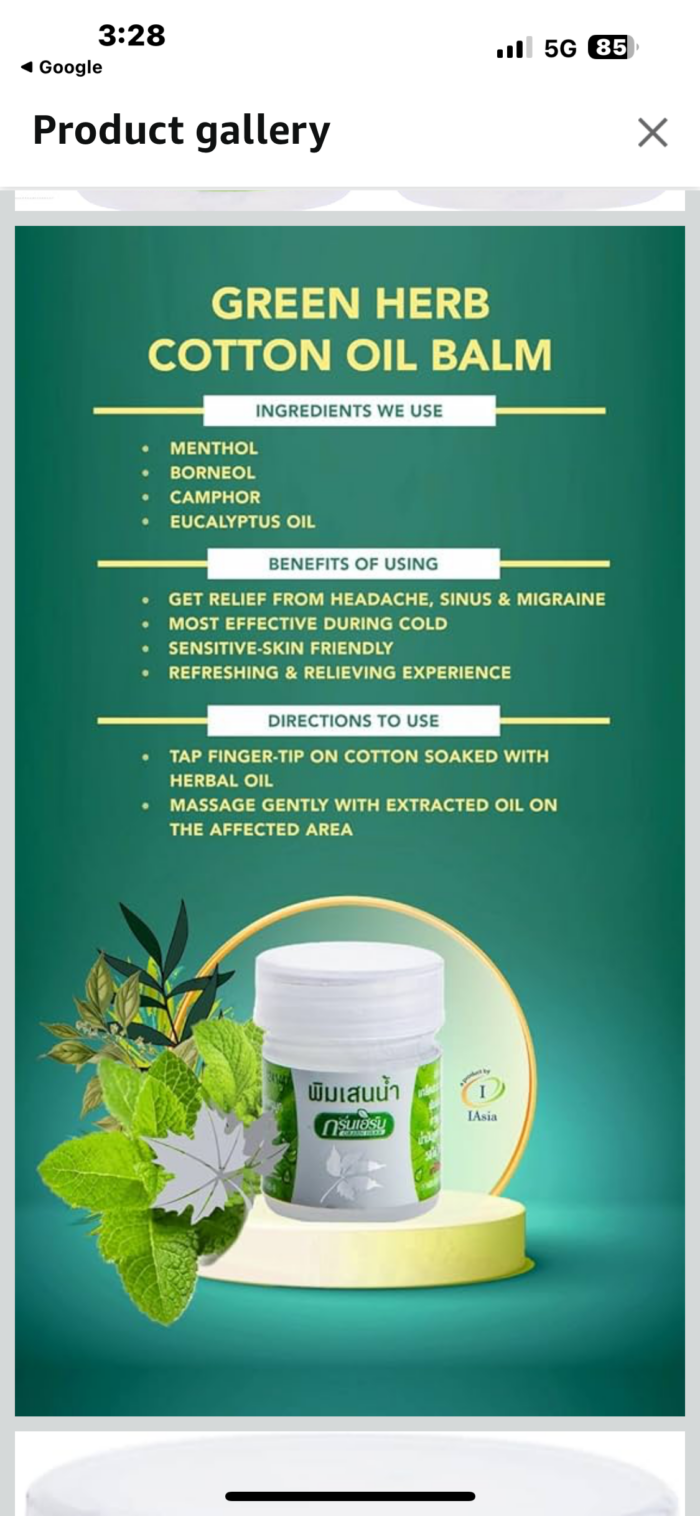 THAI GREEN HERB COTTON OIL BALM PACK OF 4 - Image 2